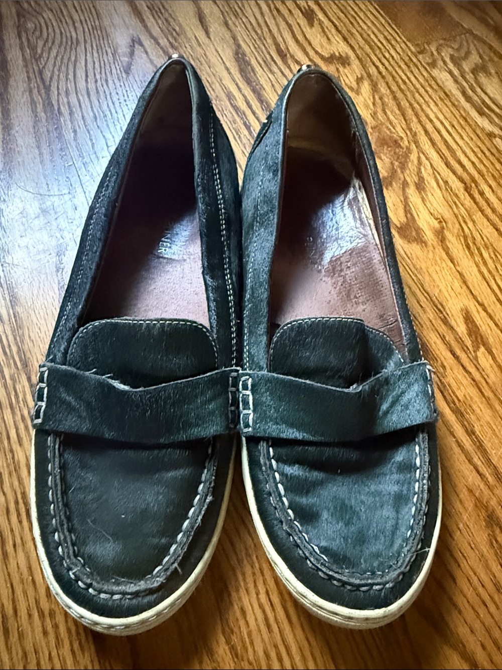 Donald J. Pliner Forest Green Leather Penny Loafers with White Sole